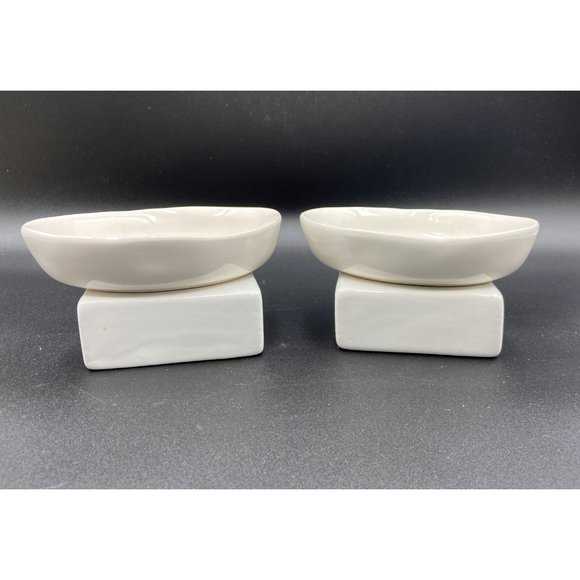 Rae Dunn SIP NIBBLE & SAVOR Ivory Oval Ceramic Small Pet Food Bowl Set 6.5" ea. - Picture 3 of 6